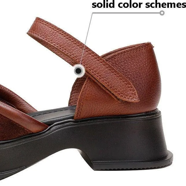 Leather Heel Sandals - Women's Casual Shoes QB144