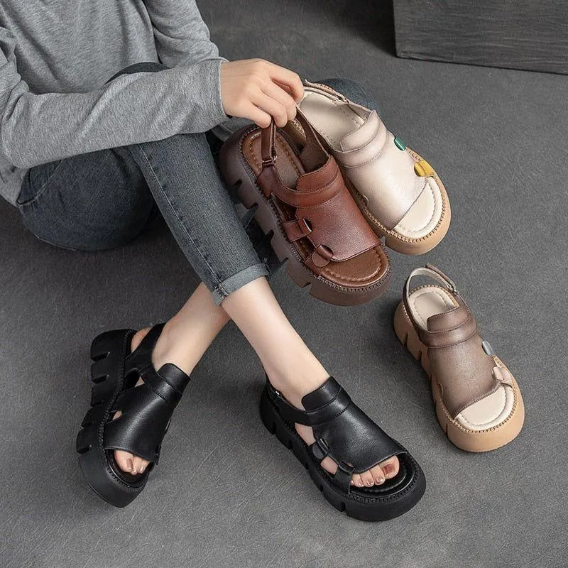 Leather Wedges Sandals - Women's Casual Shoes (WC158)