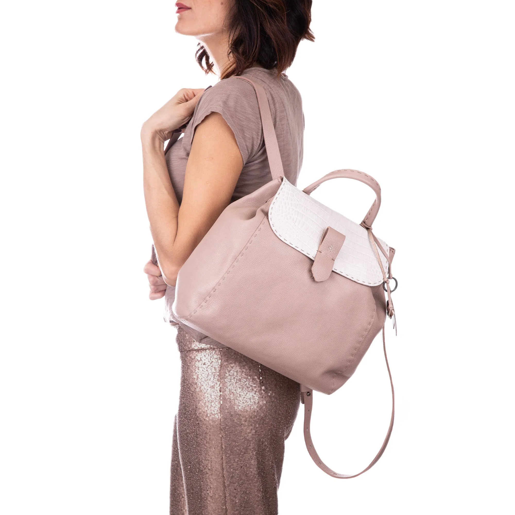 Lia Backpack Large Cervo Pink with Printed Croco