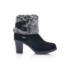 Liberty22 Wide Fit Women's Faux Fur Trim and Buckle Detail Suede Ankle Boot with Inside Zip Fastening and Heeled Design