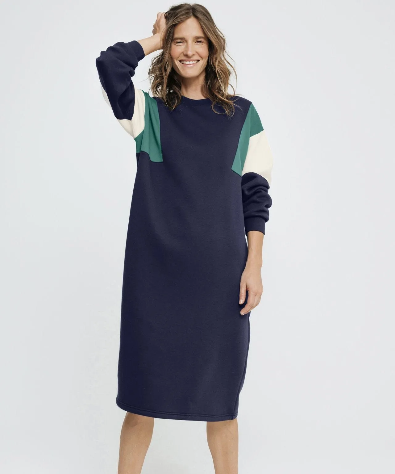 Long Sleeved Colourblock Sweatshirt Dress