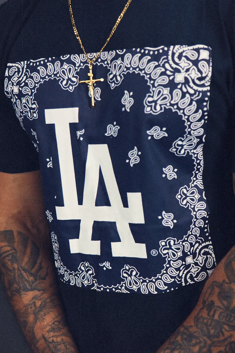 Los Angeles Dodgers Bandana Print T-Shirt - Navy Blue