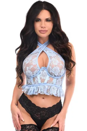 Lt Blue Lace Underwire Cincher with Halter Top