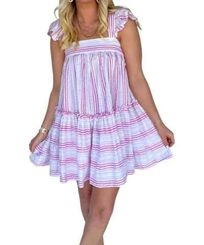 MABLE Linley Ruffled Mini Dress In Pink Stripe