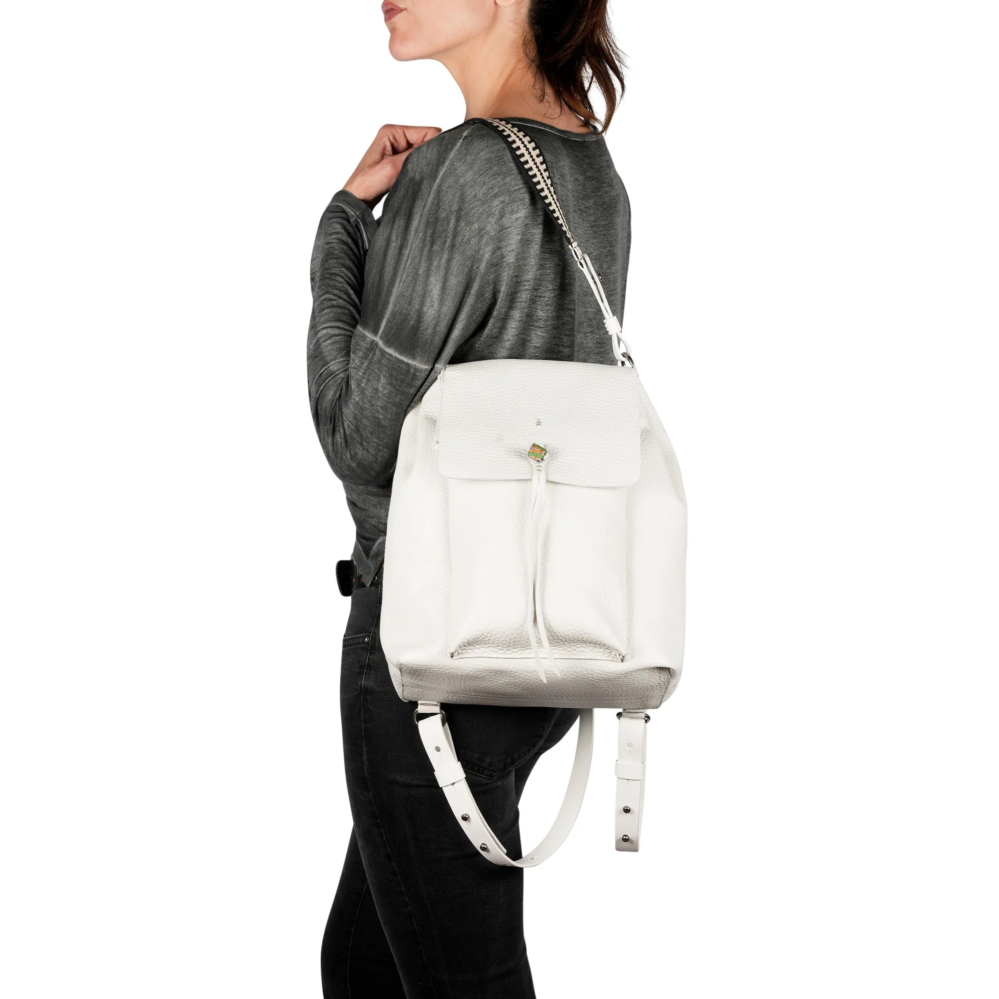 Marika Large Greca Rhino Chalk White Backpack