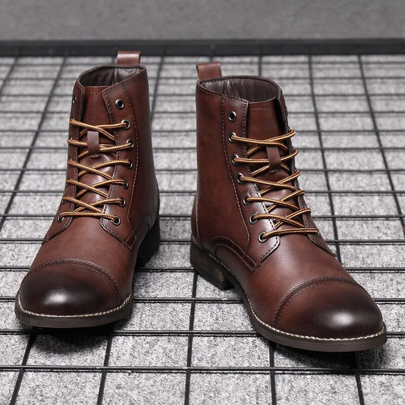 Men's Leather Boots - Autumn Winter British Style Fashion