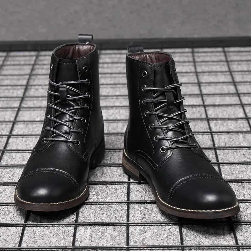 Men's Leather Boots - Autumn Winter British Style Fashion