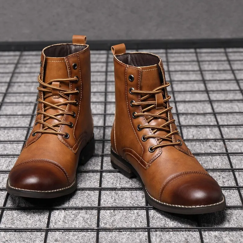 Men's Leather Boots - Autumn Winter British Style Fashion