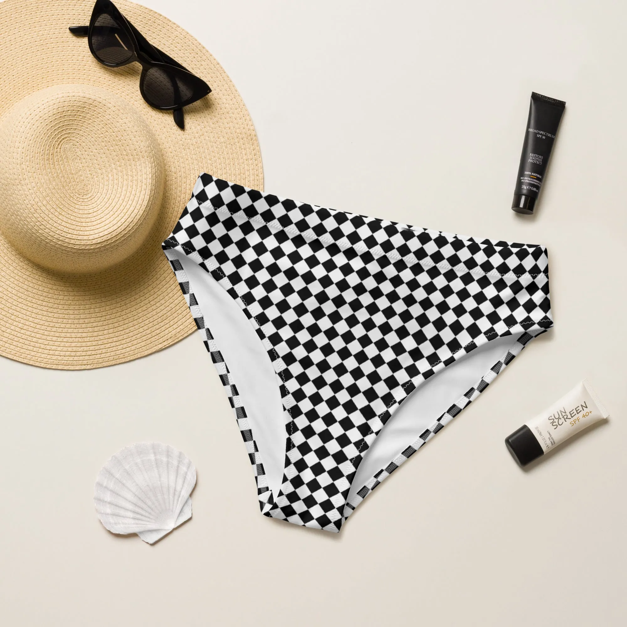 Miami High Waisted Bikini Bottom Checker Pattern