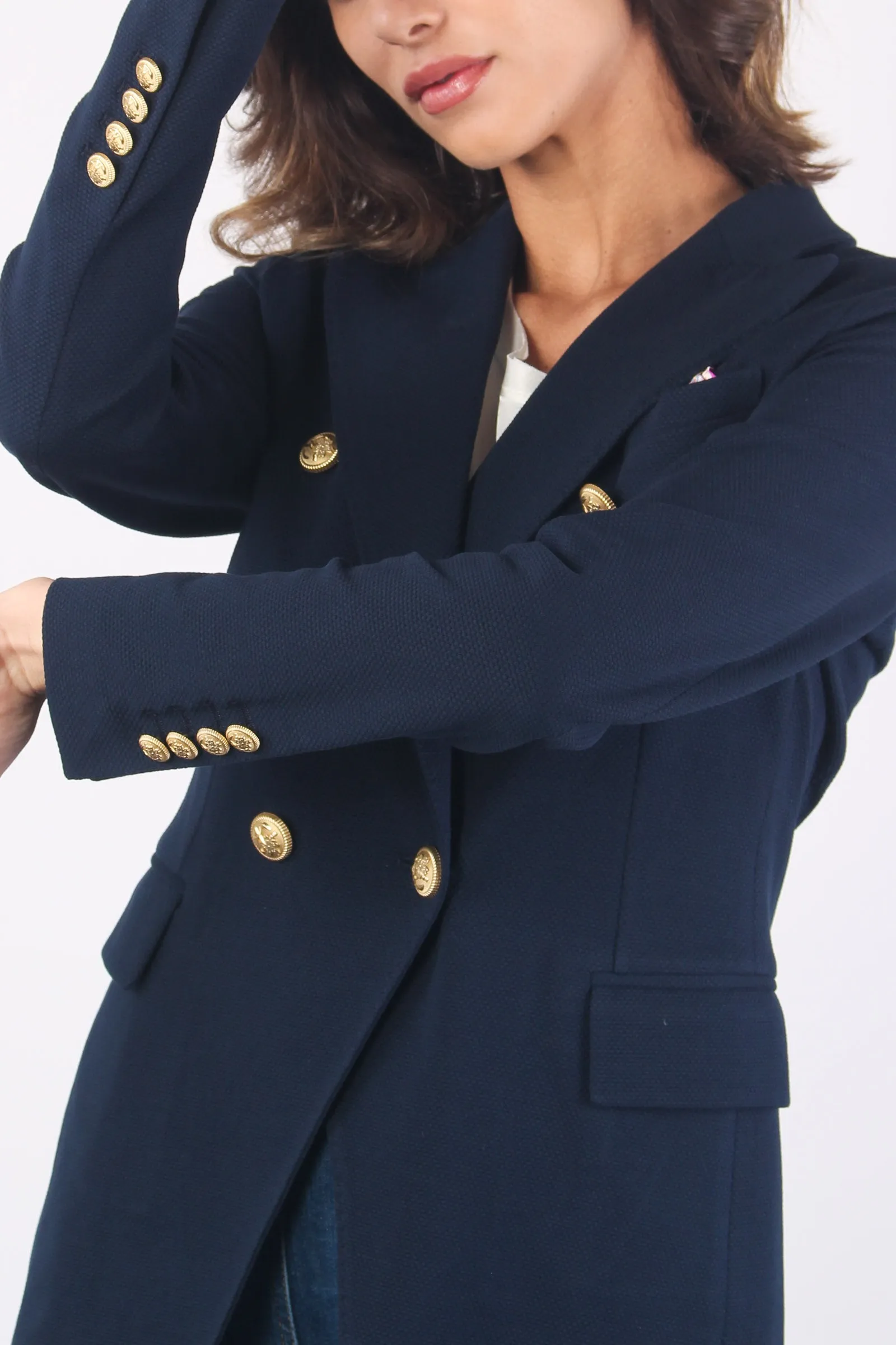 Navy Blue Piquet Double-breasted Jacket