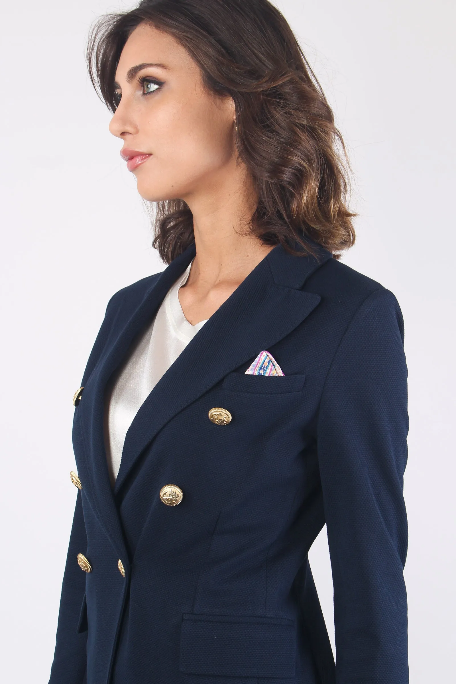 Navy Blue Piquet Double-breasted Jacket