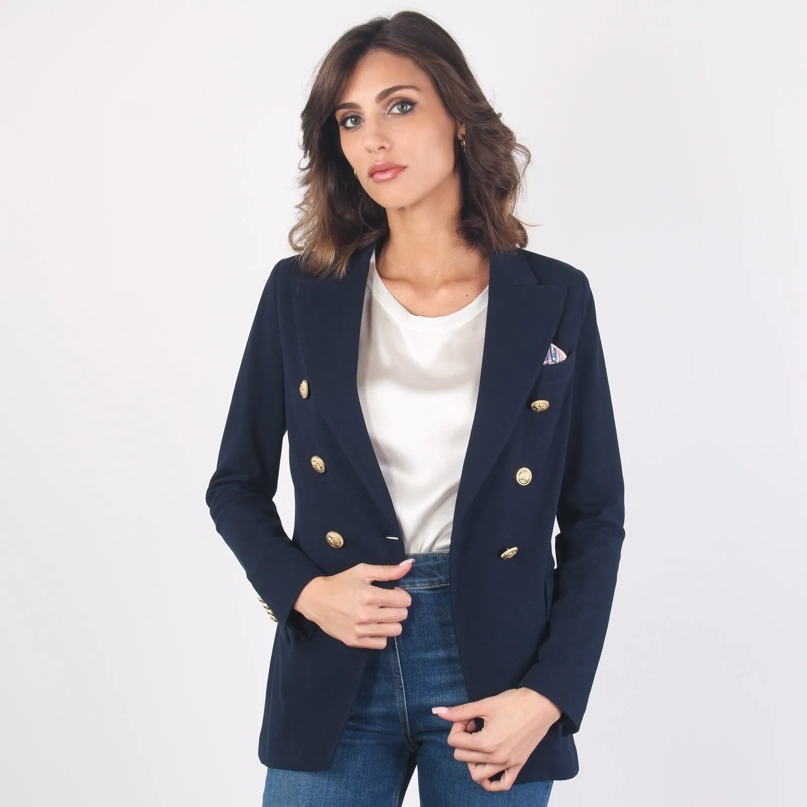 Navy Blue Piquet Double-breasted Jacket