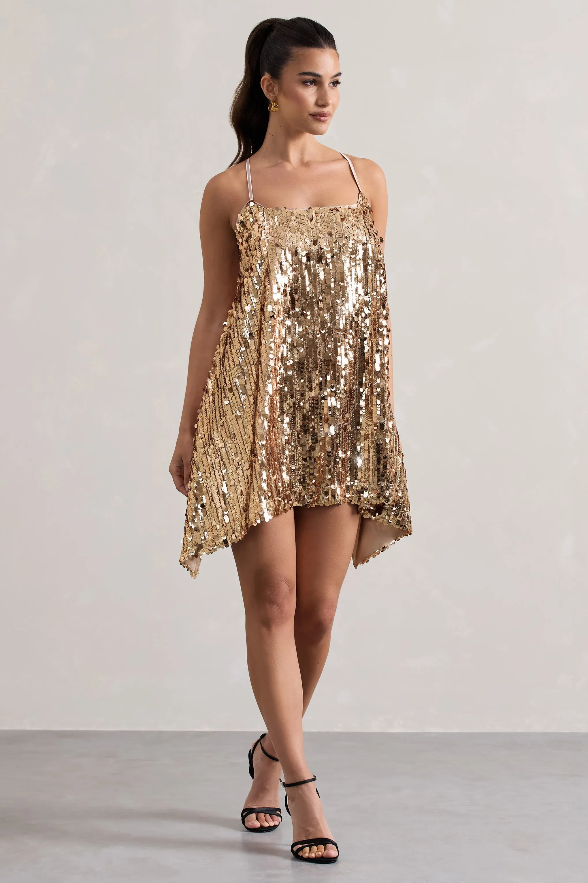 Nevada Gold Strappy Halter-Neck Mini Dress