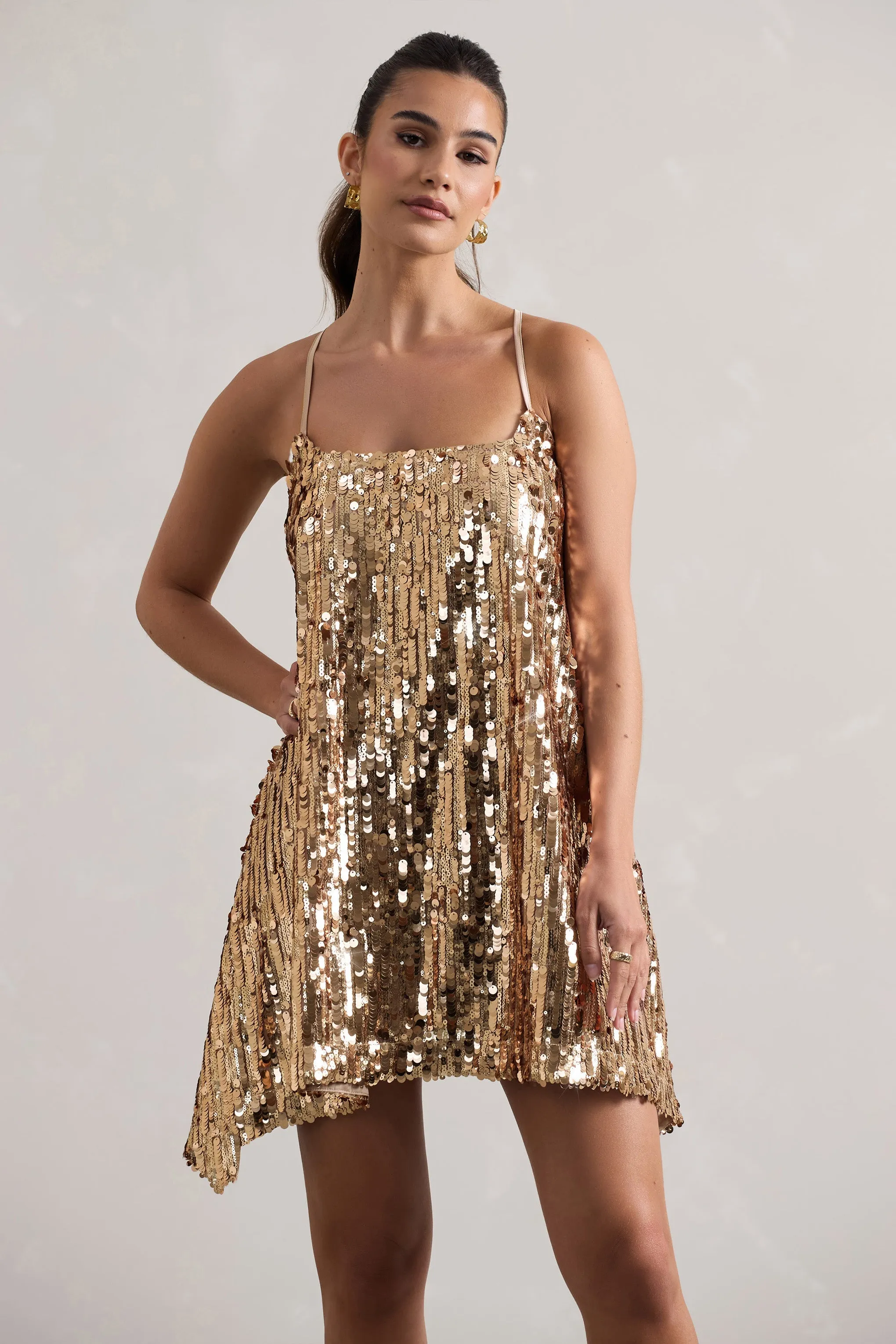 Nevada Gold Strappy Halter-Neck Mini Dress