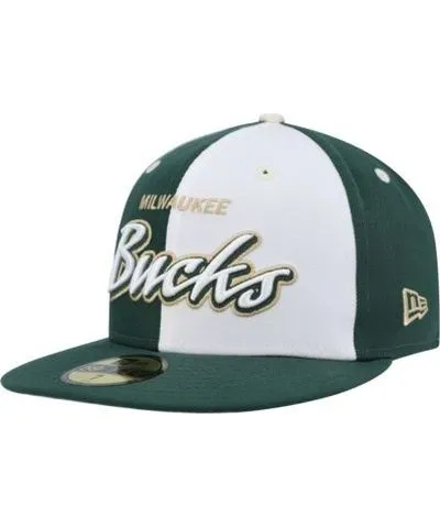 New Era Men's NBA Hunter Green/White Milwaukee Bucks Script Pinwheel 59FIFTY Fitted Hat