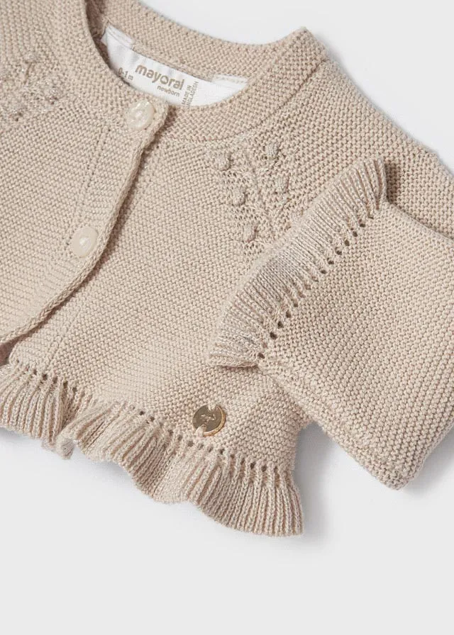 Newborn girl's champagne short cardigan for sale