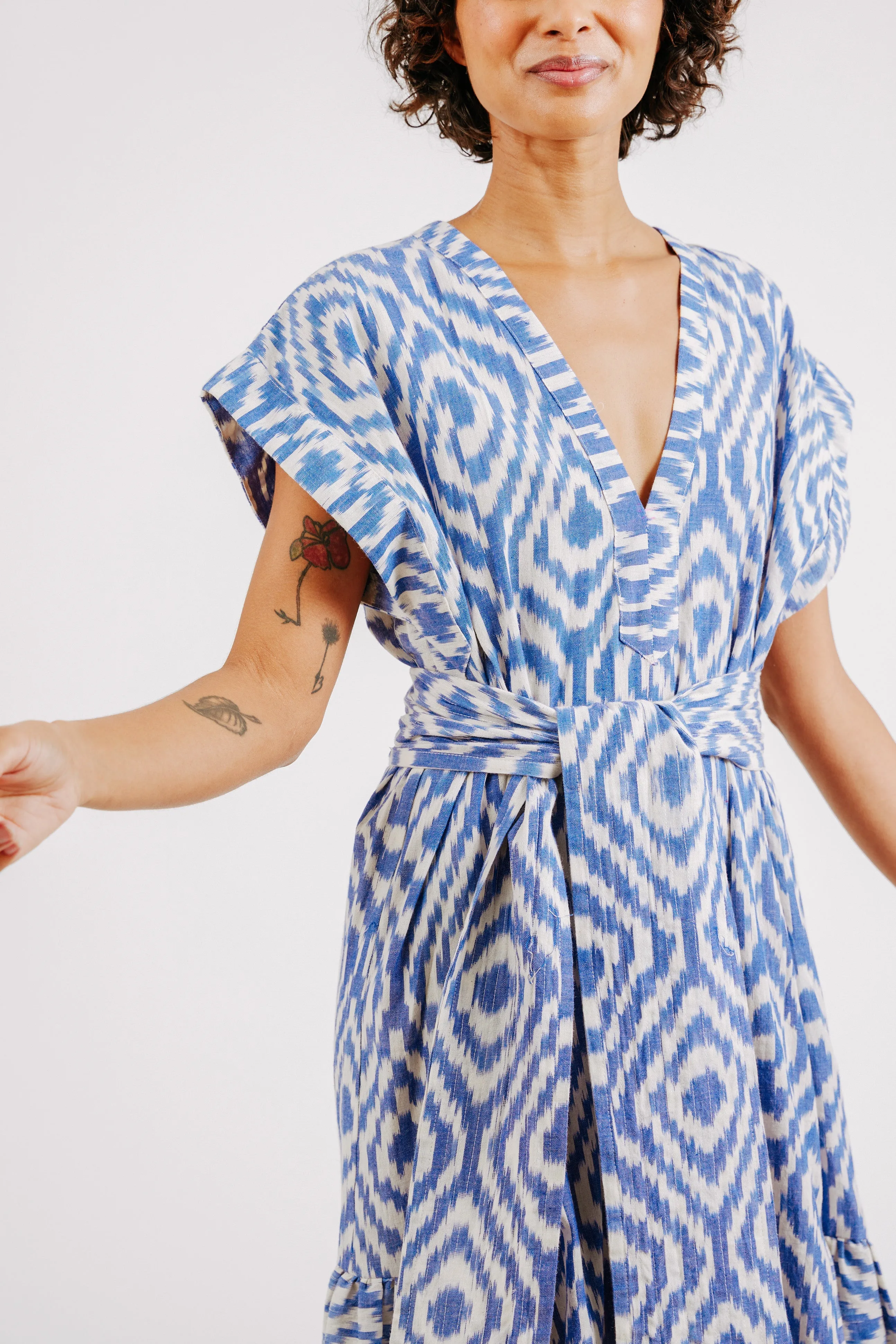 Oaxaca Dress in Azure Ikat