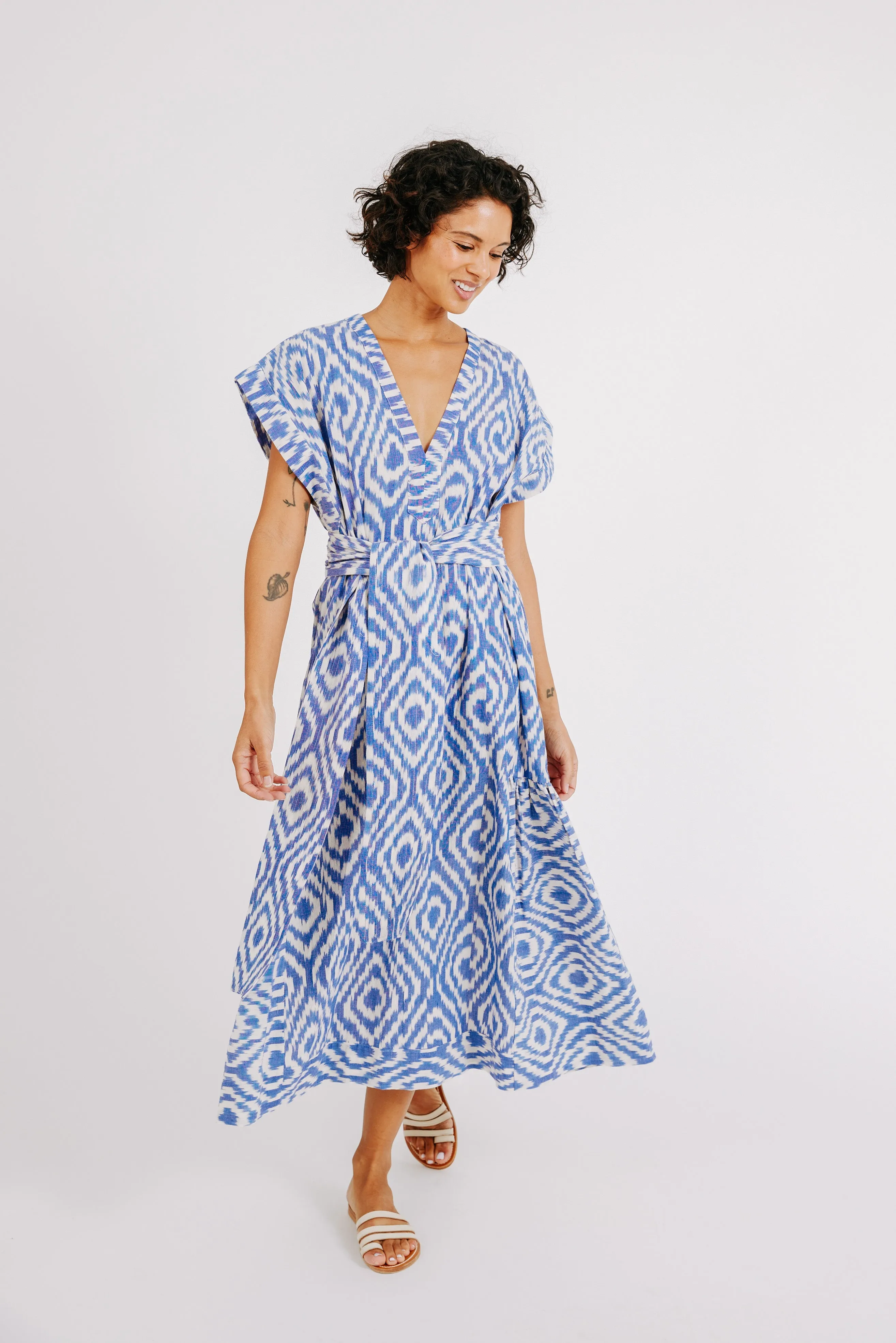 Oaxaca Dress in Azure Ikat