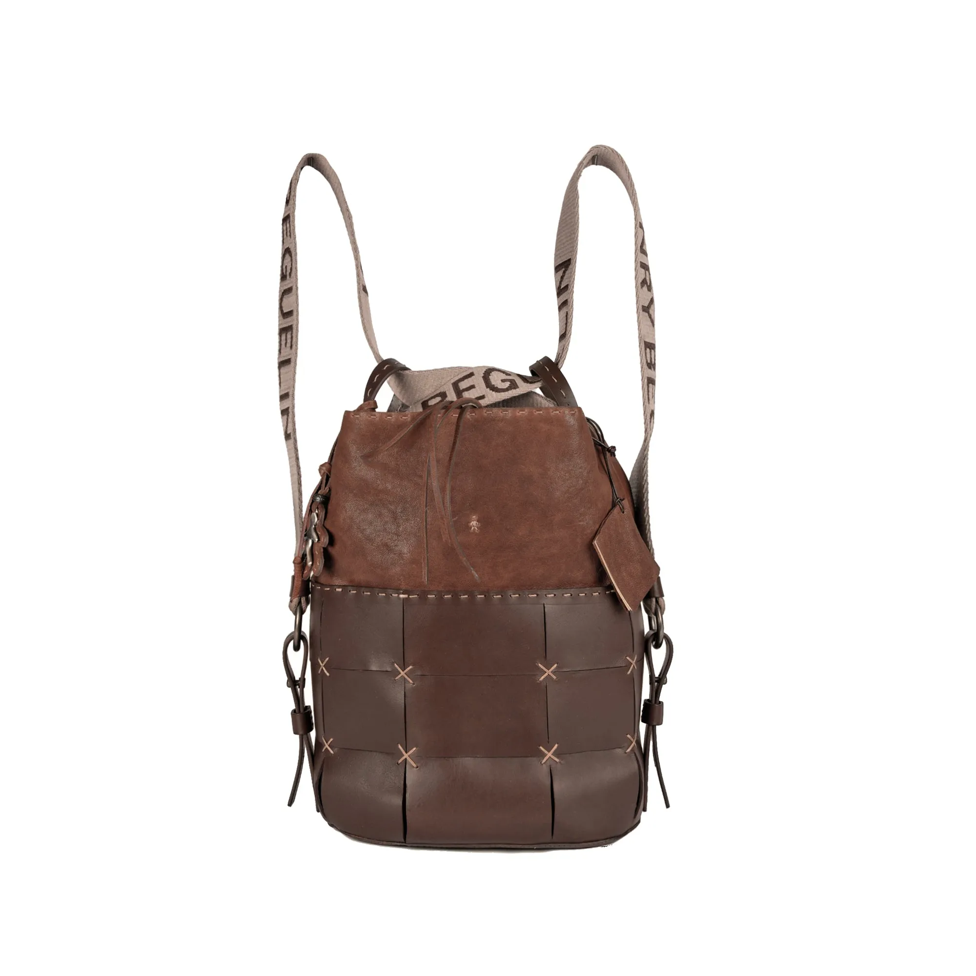 Olimpia Mosaic Backpack in Cognac Color, Made from Vegetable Washed Materials.