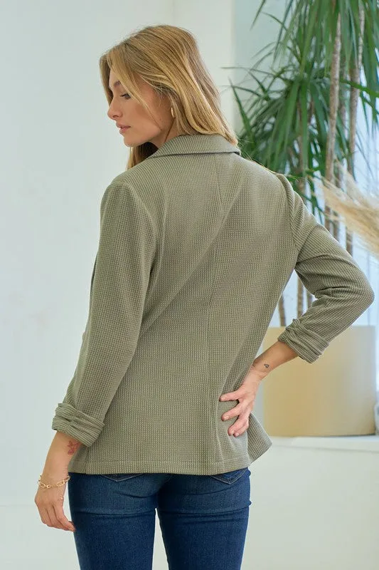 Olive Gathered Sleeve Blazer