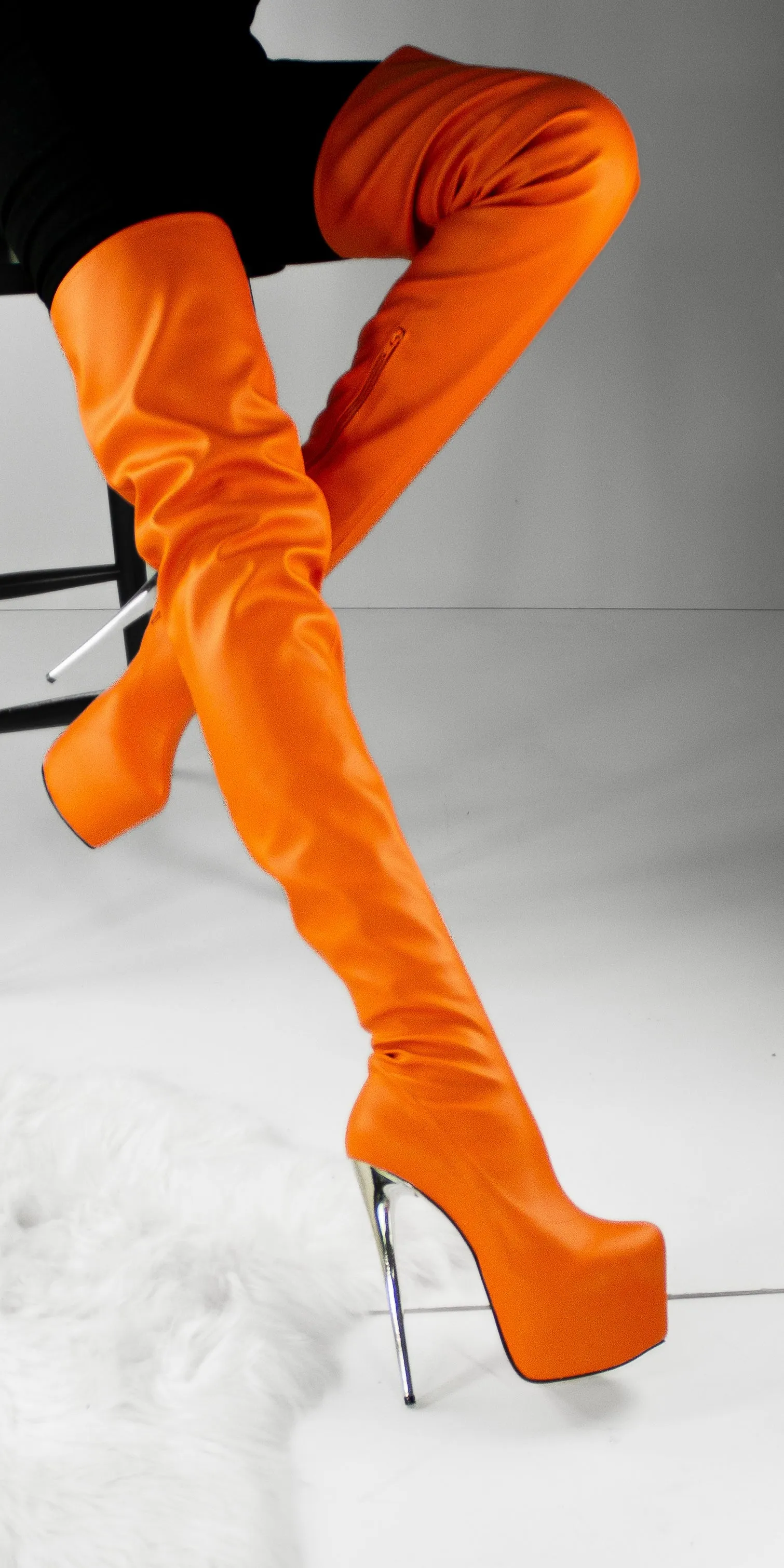 Orange Thigh-High Boots - 100 cm, Extreme, Ultra High