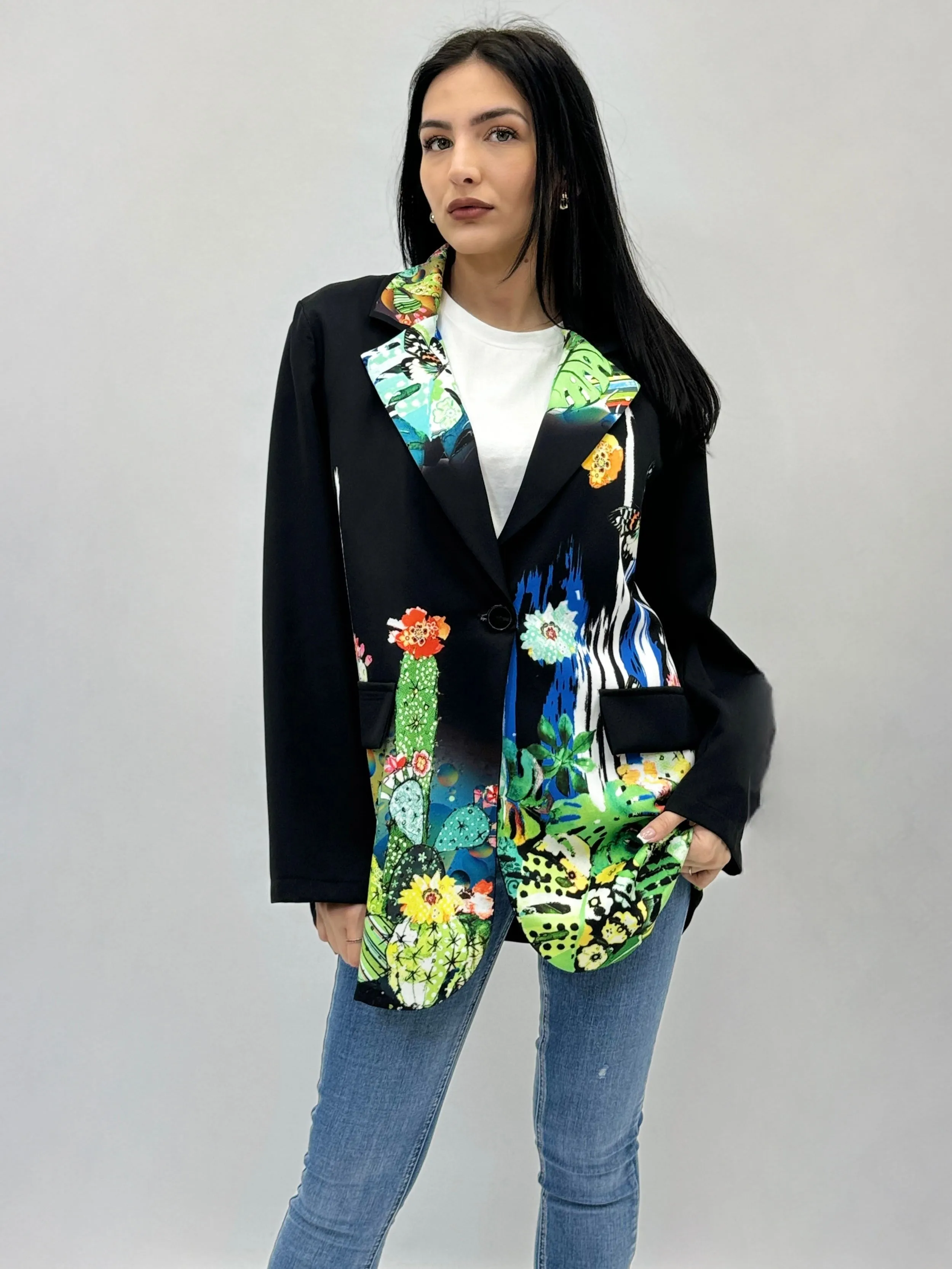 Patterned plant blazer