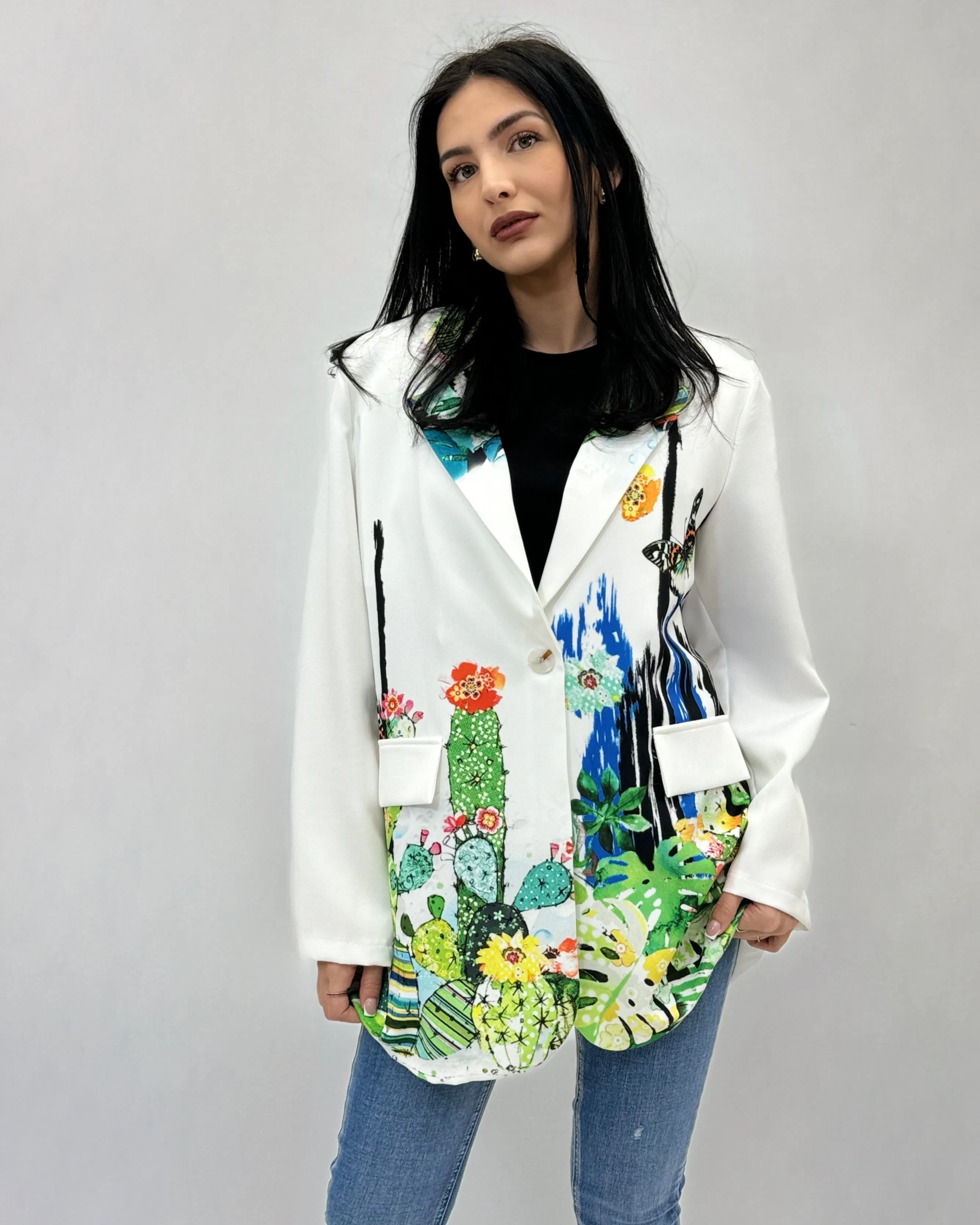 Patterned plant blazer