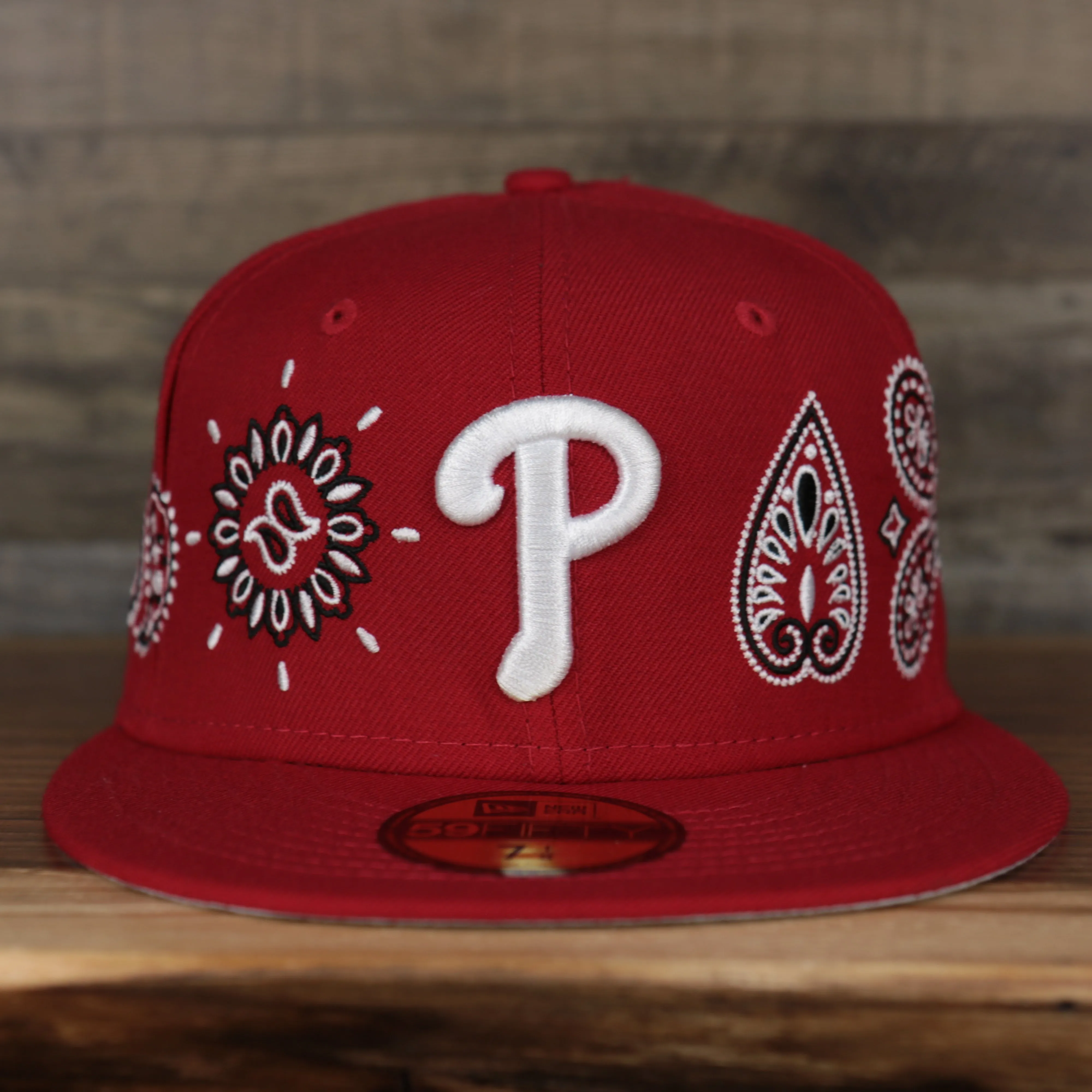 Philadelphia Phillies Paisley Bandana Pattern Fitted Cap - Grey Bottom, Red | 5950