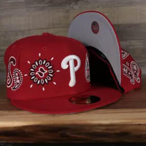 Philadelphia Phillies Paisley Bandana Pattern Fitted Cap - Grey Bottom, Red | 5950