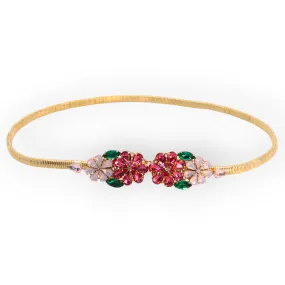 Pink Daisy Bouquet Crystal Buckle Slim Belt