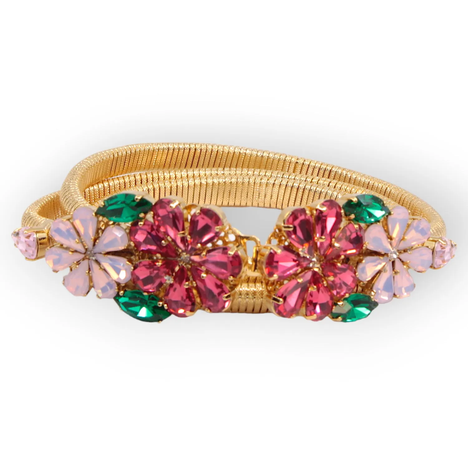 Pink Daisy Bouquet Crystal Buckle Slim Belt