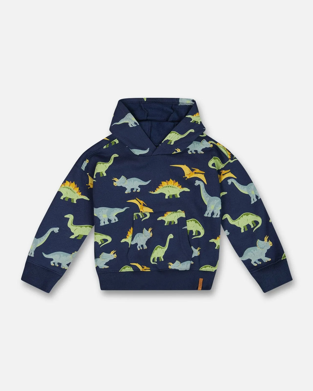 Printed Dino Fleece Hooded Sweatshirt Navy