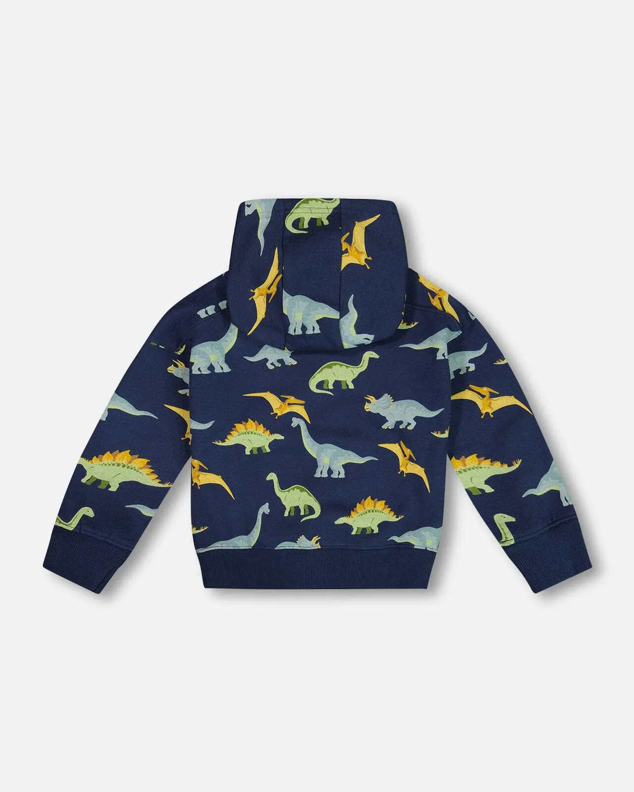 Printed Dino Fleece Hooded Sweatshirt Navy