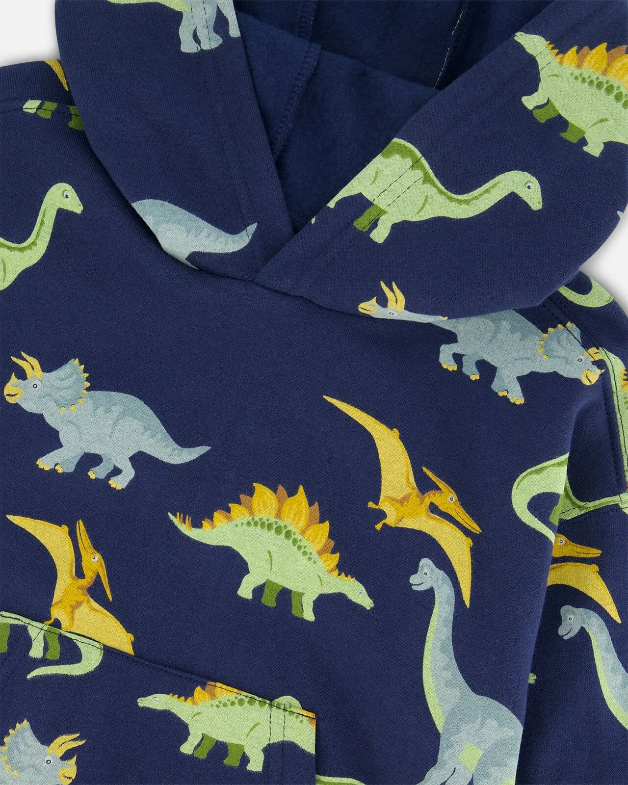 Printed Dino Fleece Hooded Sweatshirt Navy