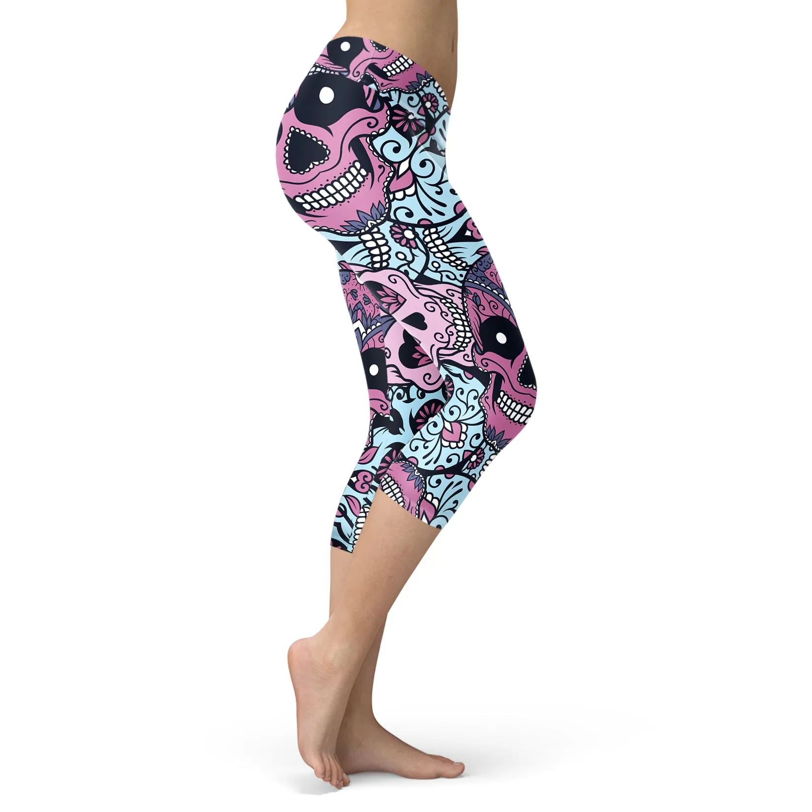 Purple and baby blue sugar skull capris.