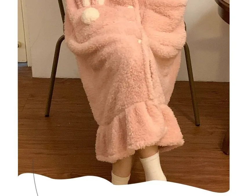 Rabbit ear hooded fleece robe pajama - OE16