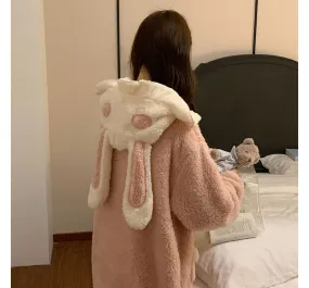 Rabbit ear hooded fleece robe pajama - OE16