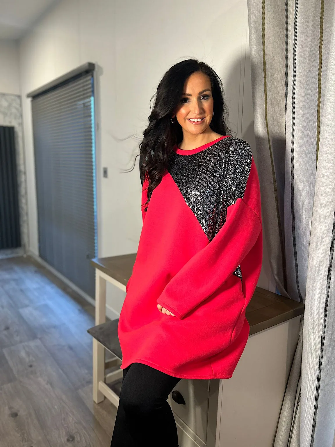 Red Sequin Shoulder Dress Olivia