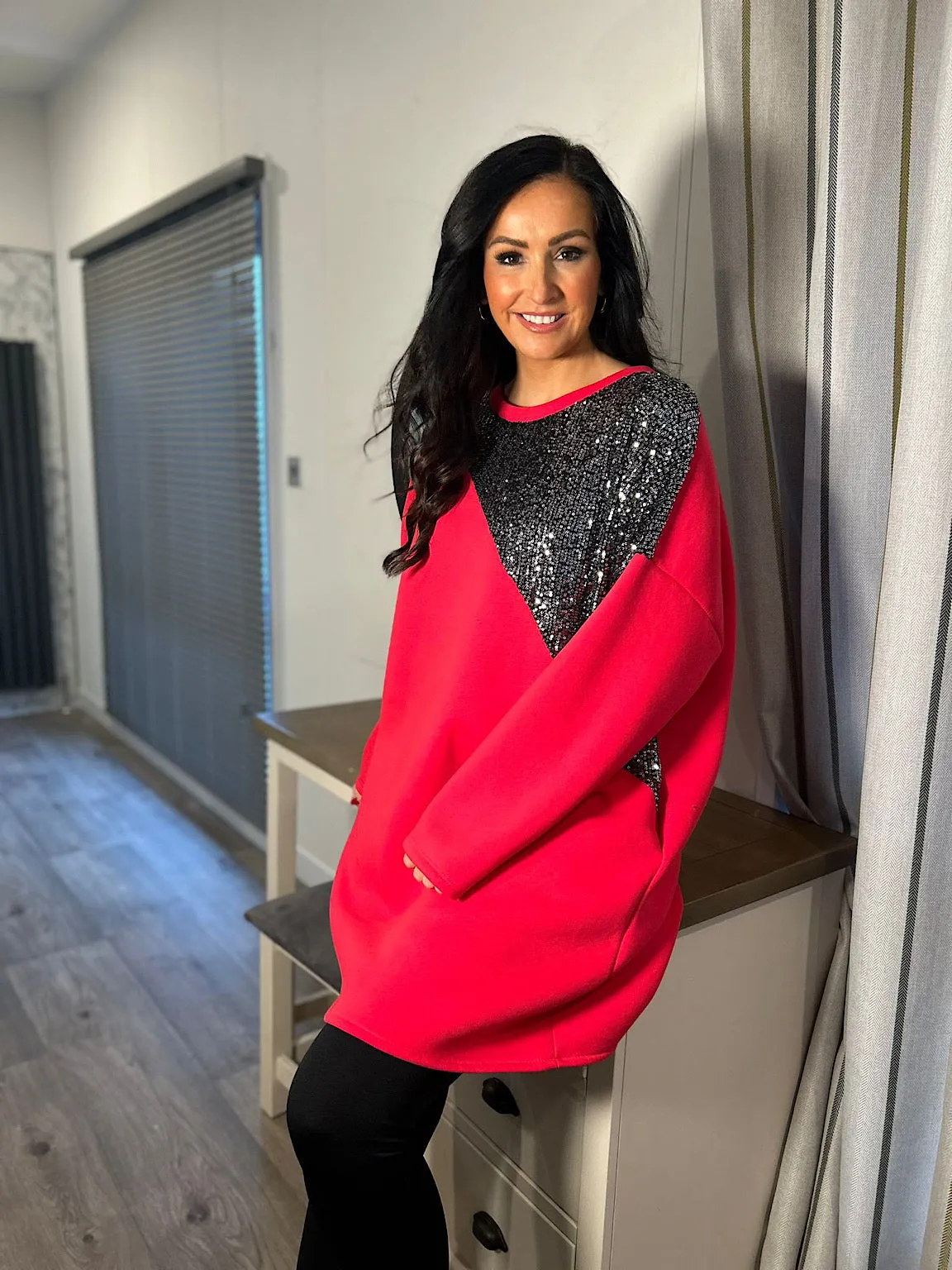 Red Sequin Shoulder Dress Olivia