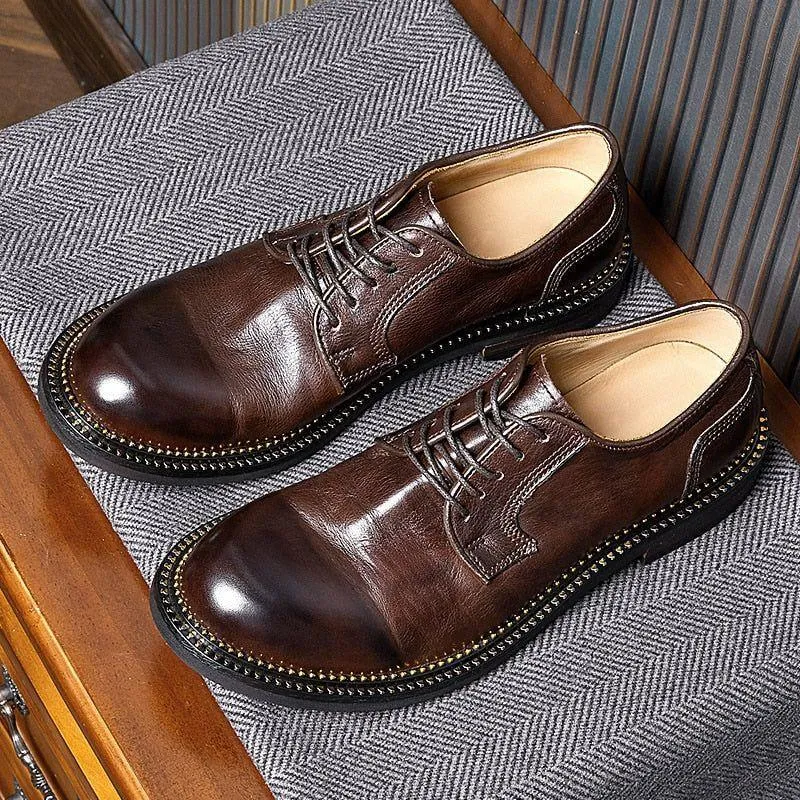 Retro Leather Oxfords - Men's Casual Shoes (Handmade), QD1245