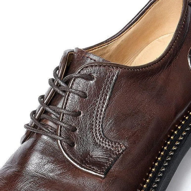 Retro Leather Oxfords - Men's Casual Shoes (Handmade), QD1245