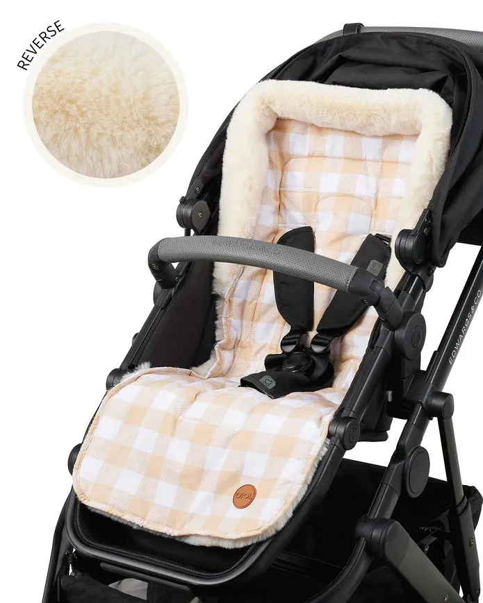 Reversible Cozy Fleece Pram Liner - Beige Gingham/Fleece