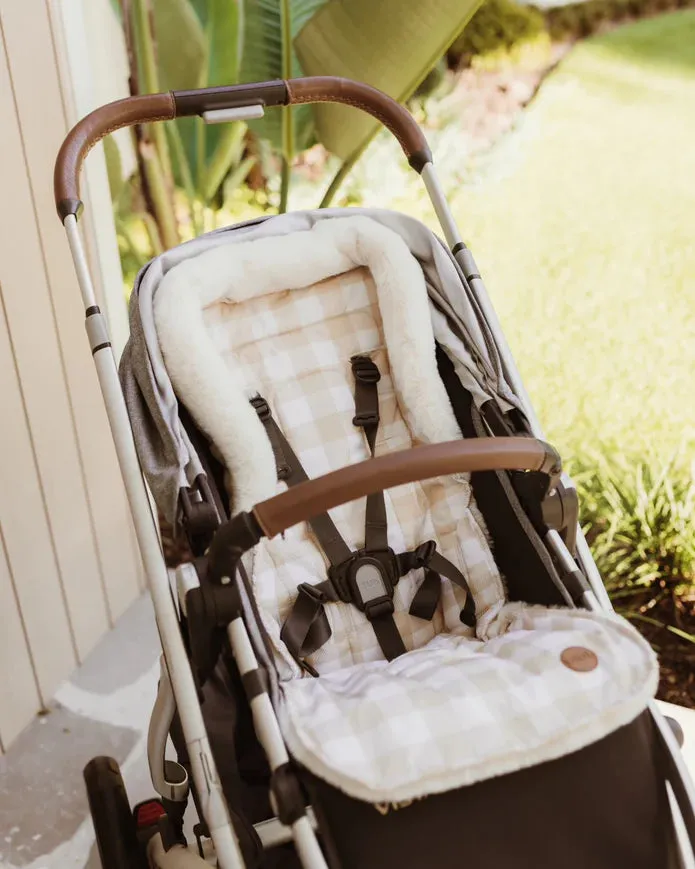 Reversible Cozy Fleece Pram Liner - Beige Gingham/Fleece