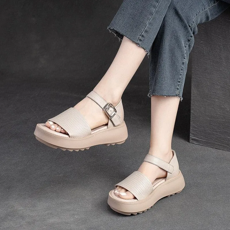 Roman Sandals: Leather Wedge Women's Casual Shoes