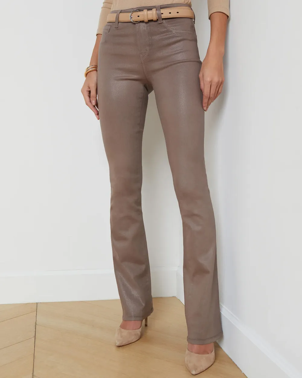 Selma High Rise Baby Bootcut Jean in Coated Taupe