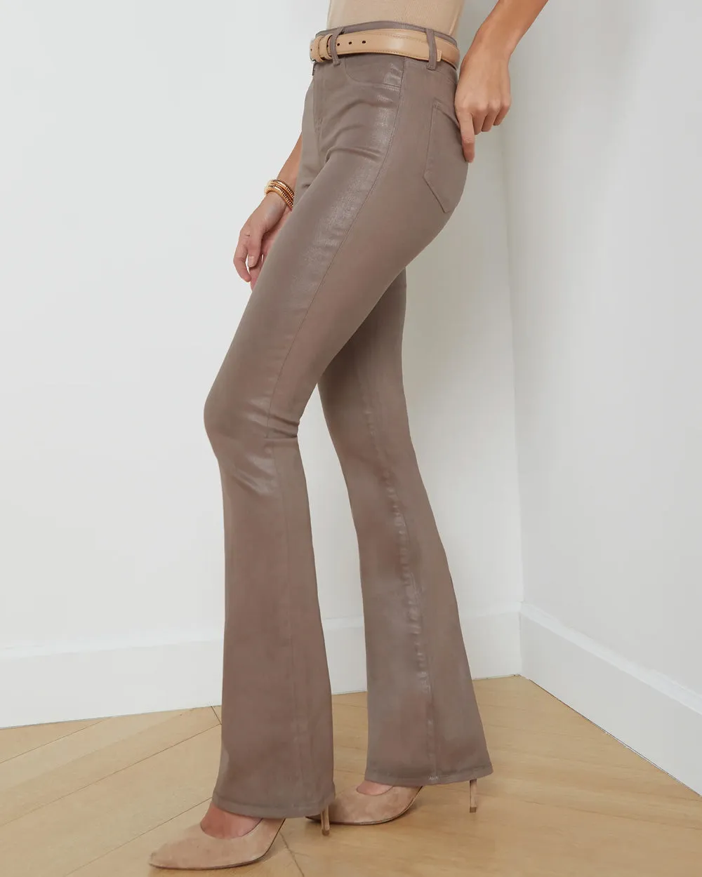 Selma High Rise Baby Bootcut Jean in Coated Taupe