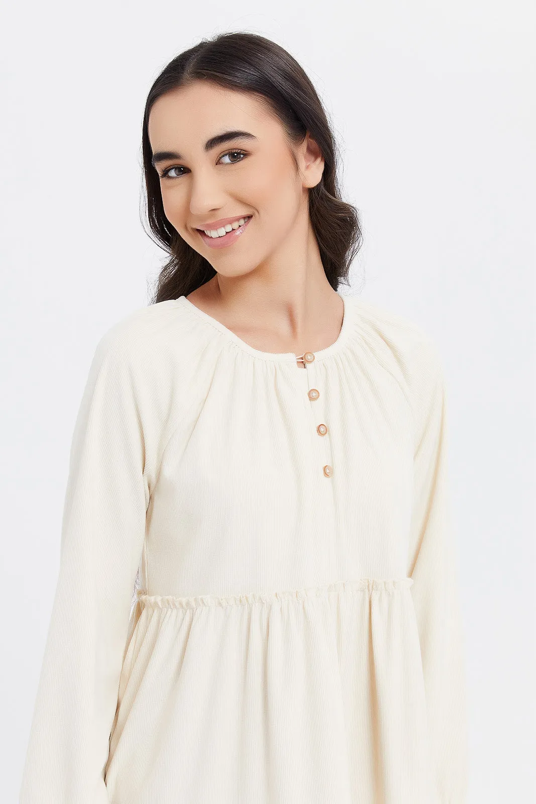 Senior Girls Cream Tiered Dress