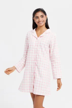 Senior Girls Pink Checkered Flannel Shirt Dress