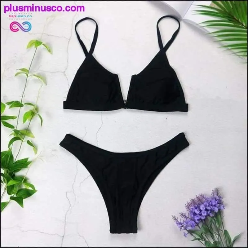 Sexy V Neck Push Up Bikini Bandeau Swimsuits - Swimwear