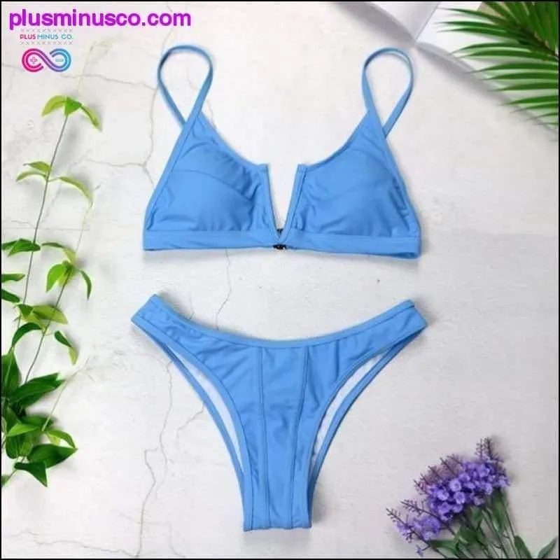 Sexy V Neck Push Up Bikini Bandeau Swimsuits - Swimwear